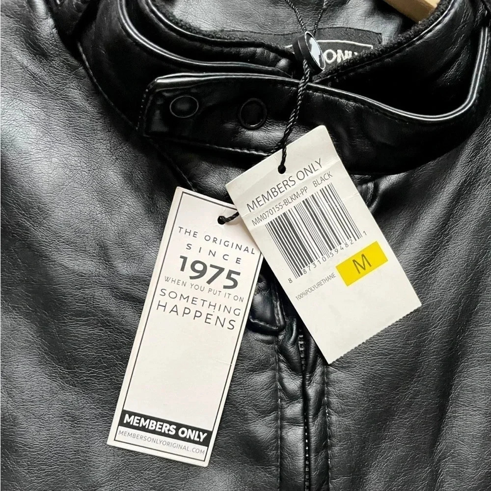 Members Only Black Faux Leather Iconic Racer Oversized Jacket Medium NWT - Picture 7 of 9